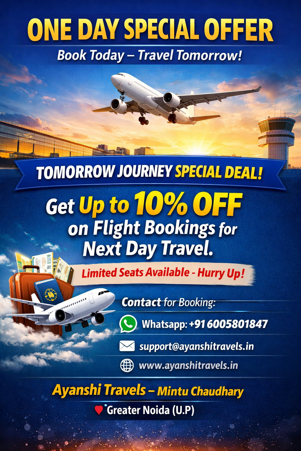 Get live 10% Discount on flight booking